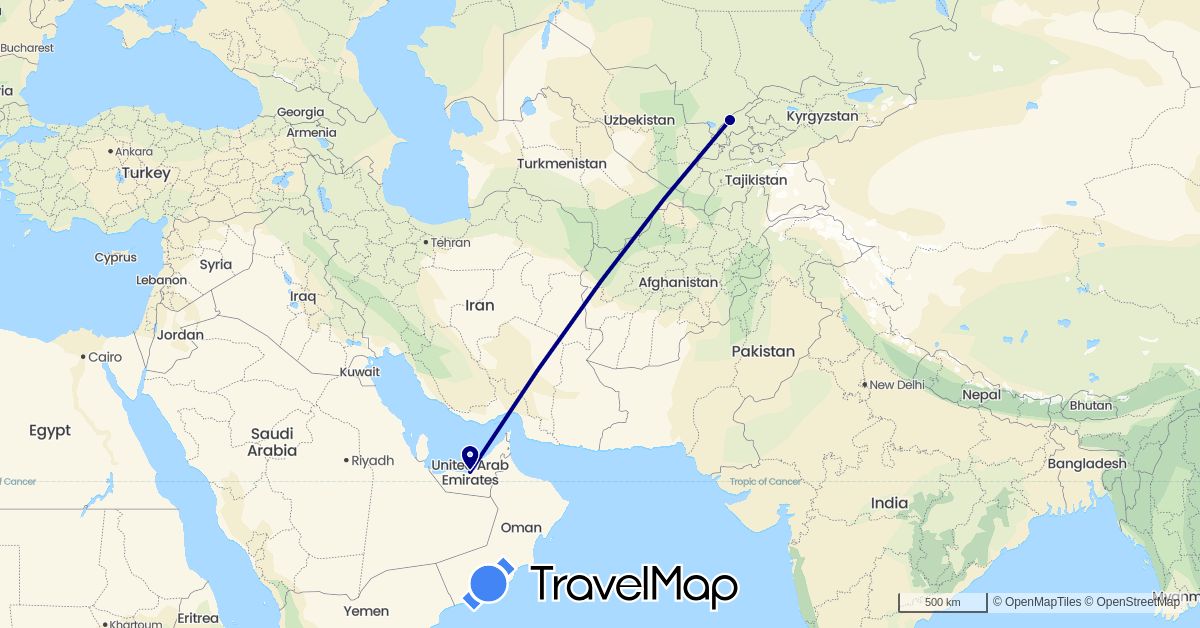 TravelMap itinerary: driving in United Arab Emirates, Uzbekistan (Asia)